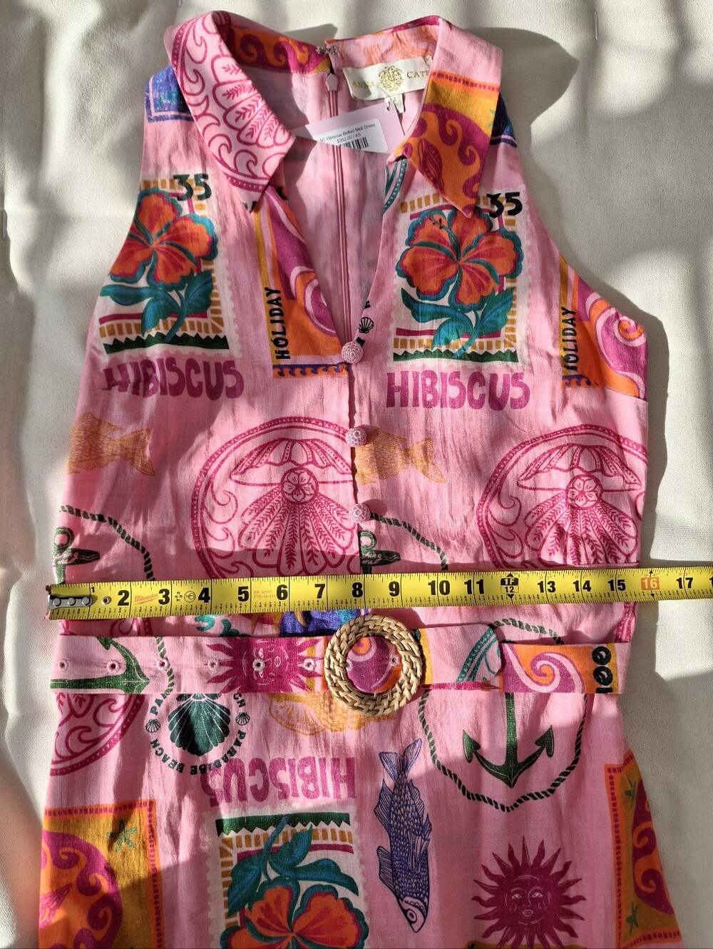 (New) Anna Cate – Hibiscus Belted Midi Novelty Print Dress (Pink) Women's XS - Picture 8 of 14